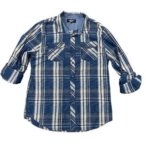Eighty Eight Blue Plaid Button Down Shirt Size XL